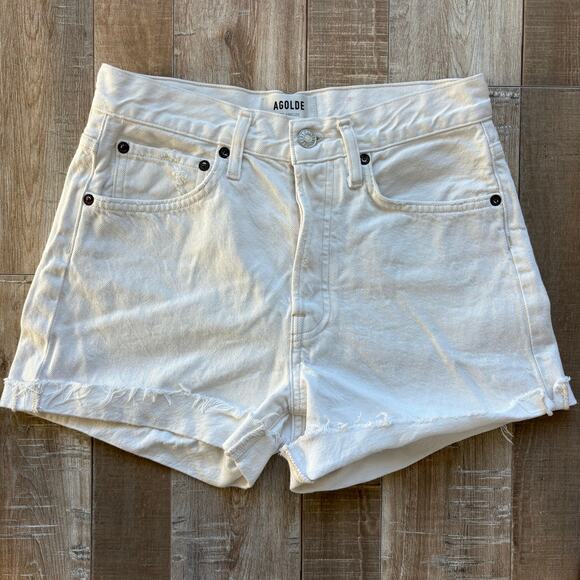 AGOLDE Parker Long Shorts in Pannacotta White Denim Size 24 - Picture 2 of 6